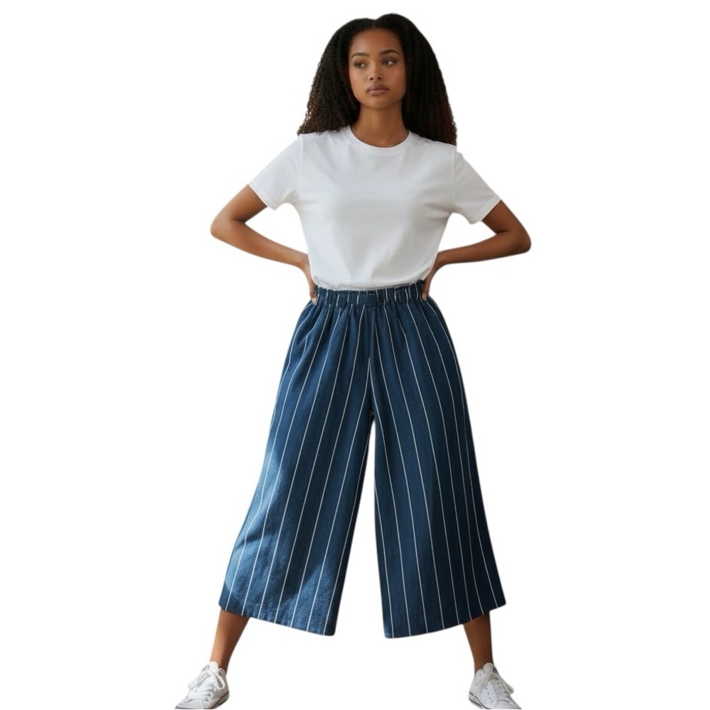Cotton On Navy/white Striped Wide-Leg Pants, linen/viscose, size 10US. NWOTS